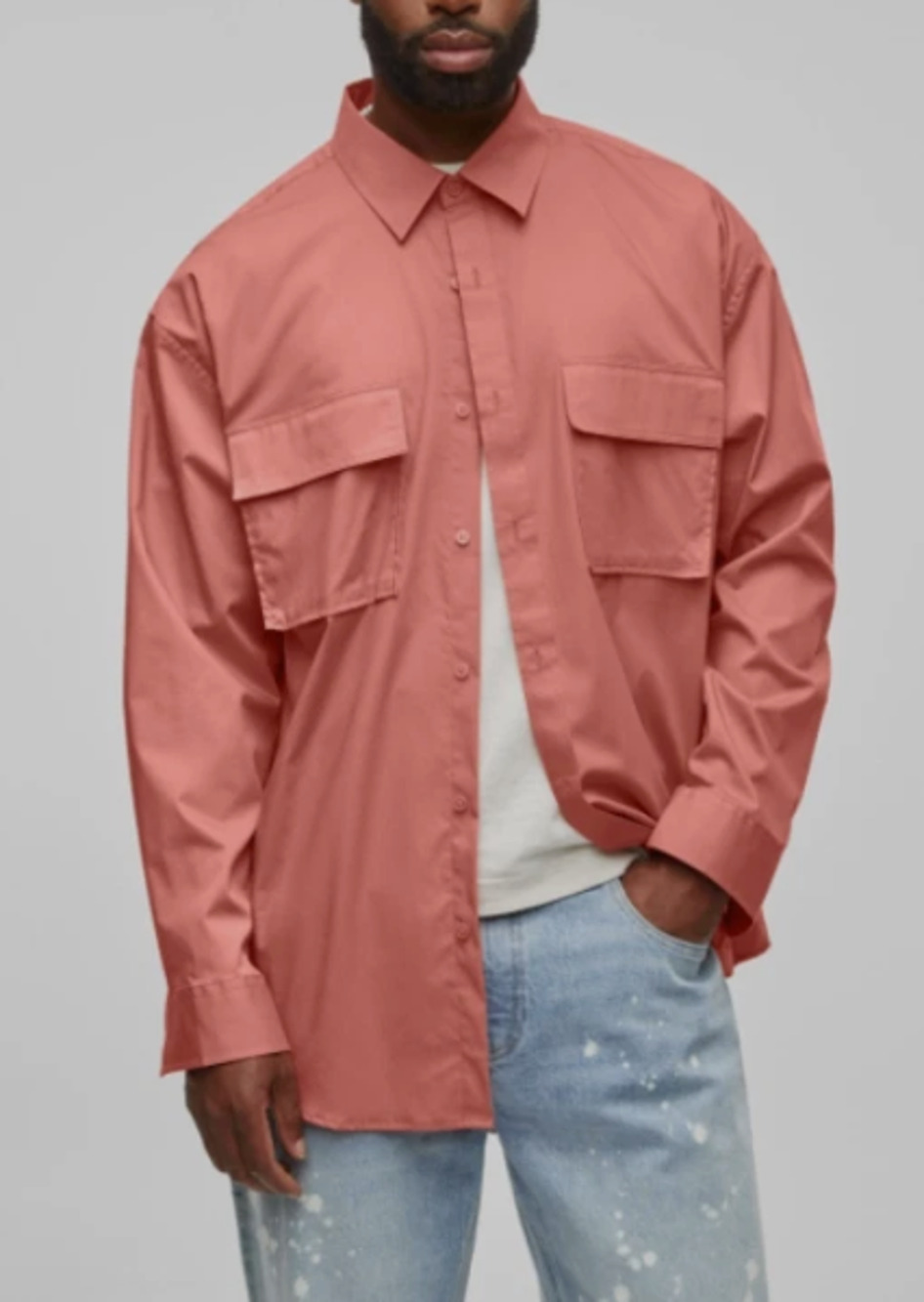 Mode of One Men's Long Sleeve Button Front Utility Shirt Sunbaked Clay Size M